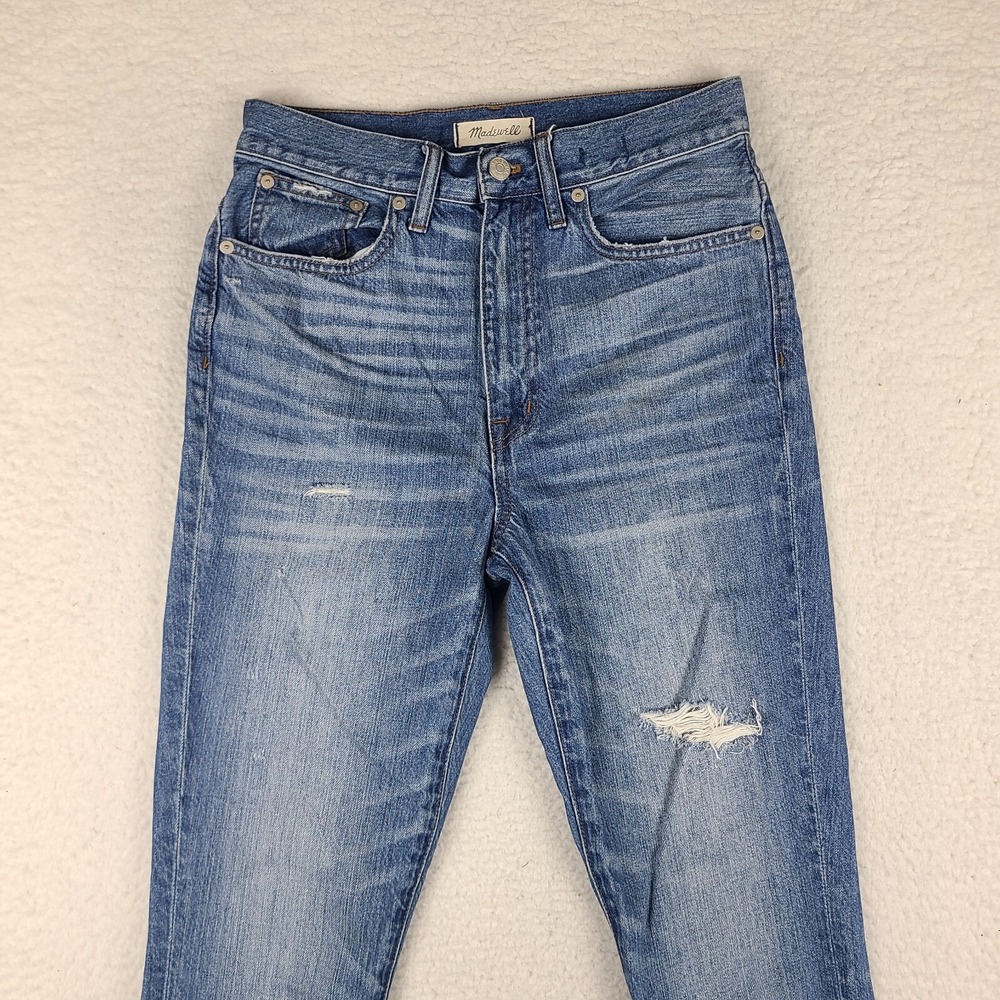 Madewell Jeans Womens 27 Blue Rigid Skinny Distress Medium Wash Denim * - Picture 2 of 15